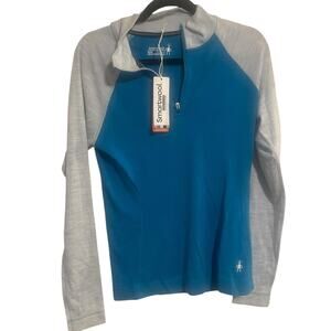 $120 Smartwool Women's Classic Thermal Base Layer 1/4 Zip Top-blue